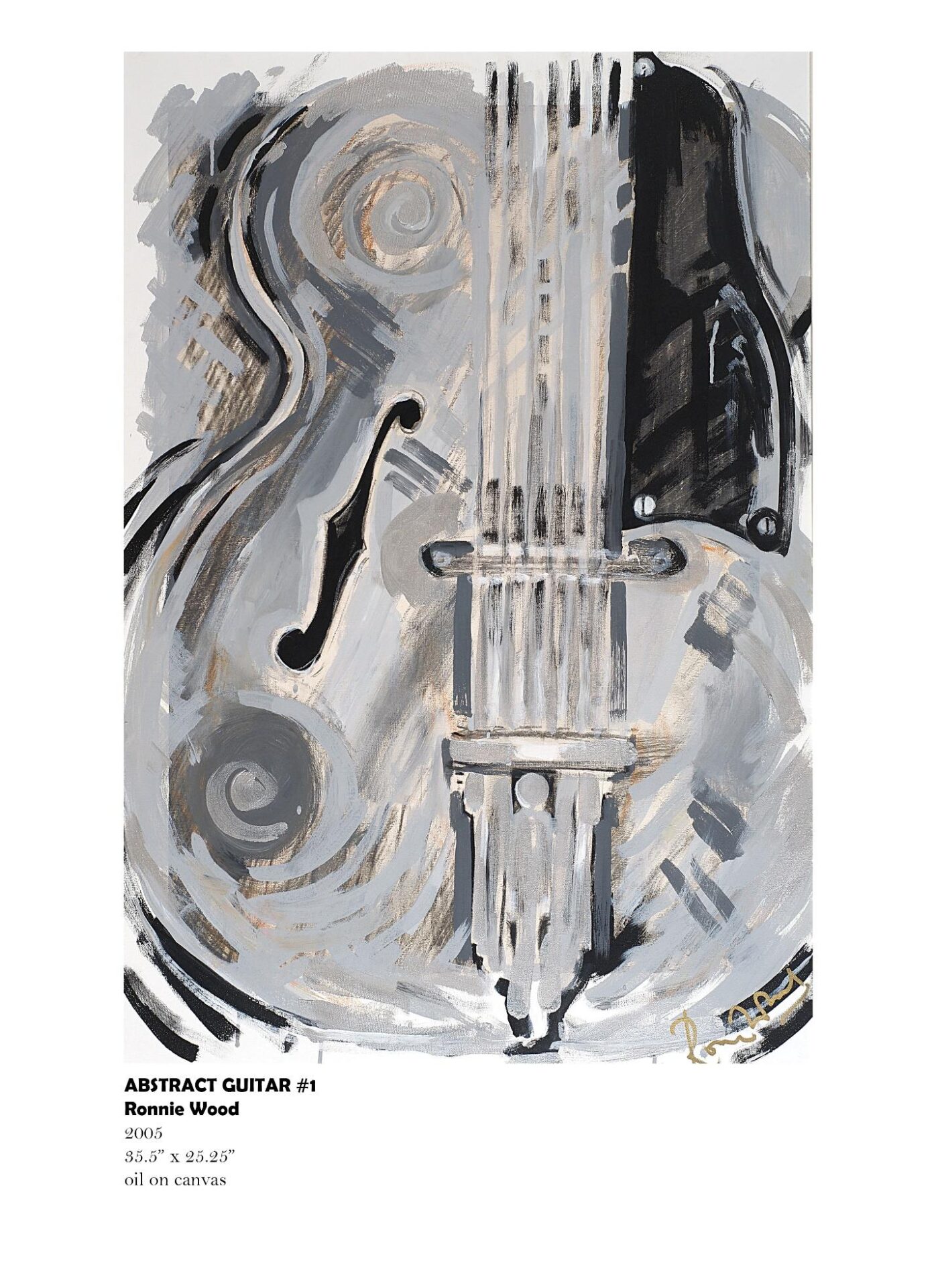 Abstract guitar painting with swirling patterns.