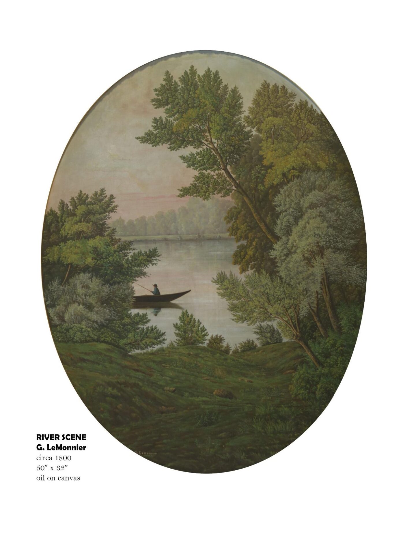 River scene with boat and trees painting.