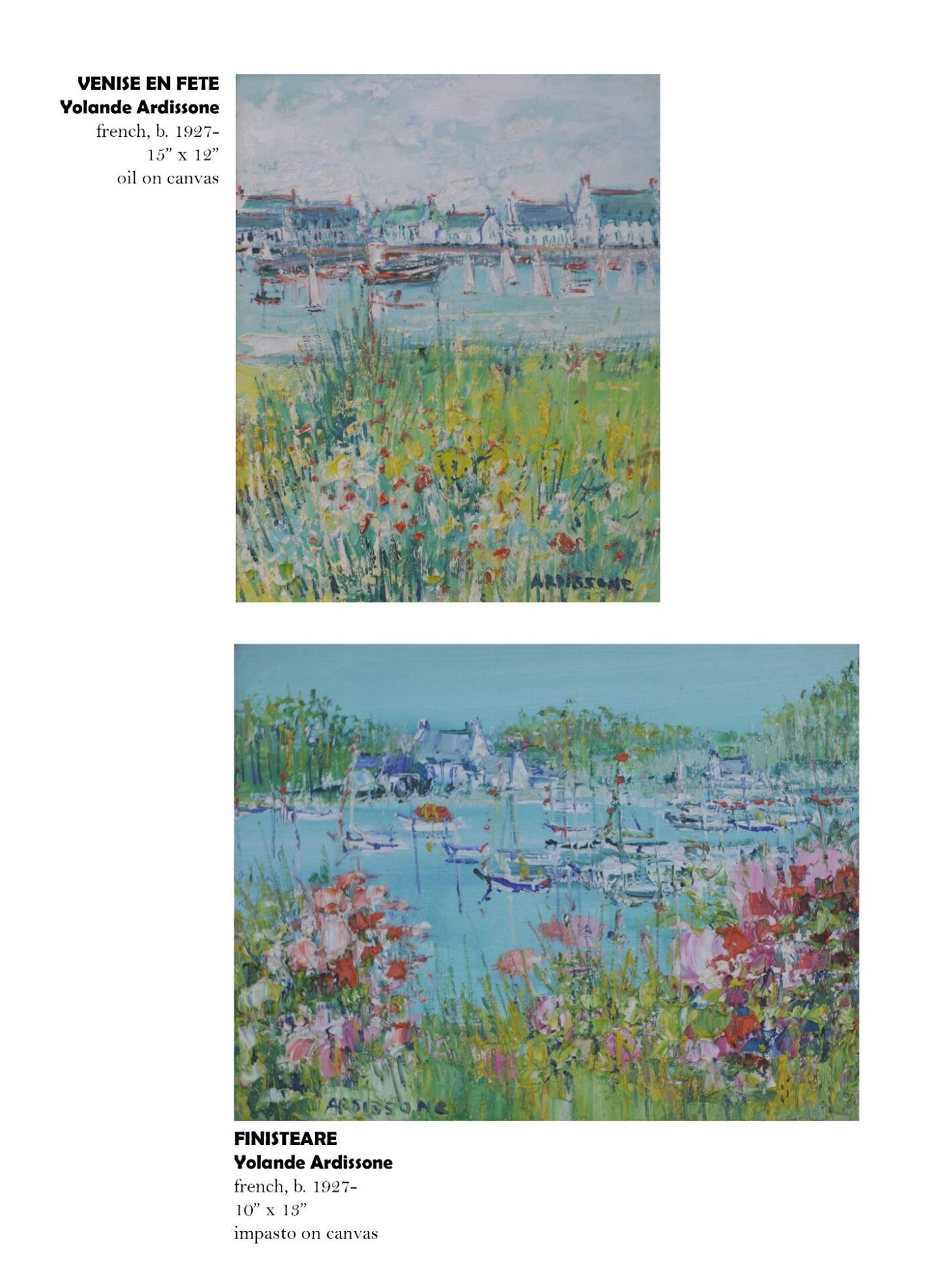 Two impressionist landscape paintings by Yolande Ardissone.