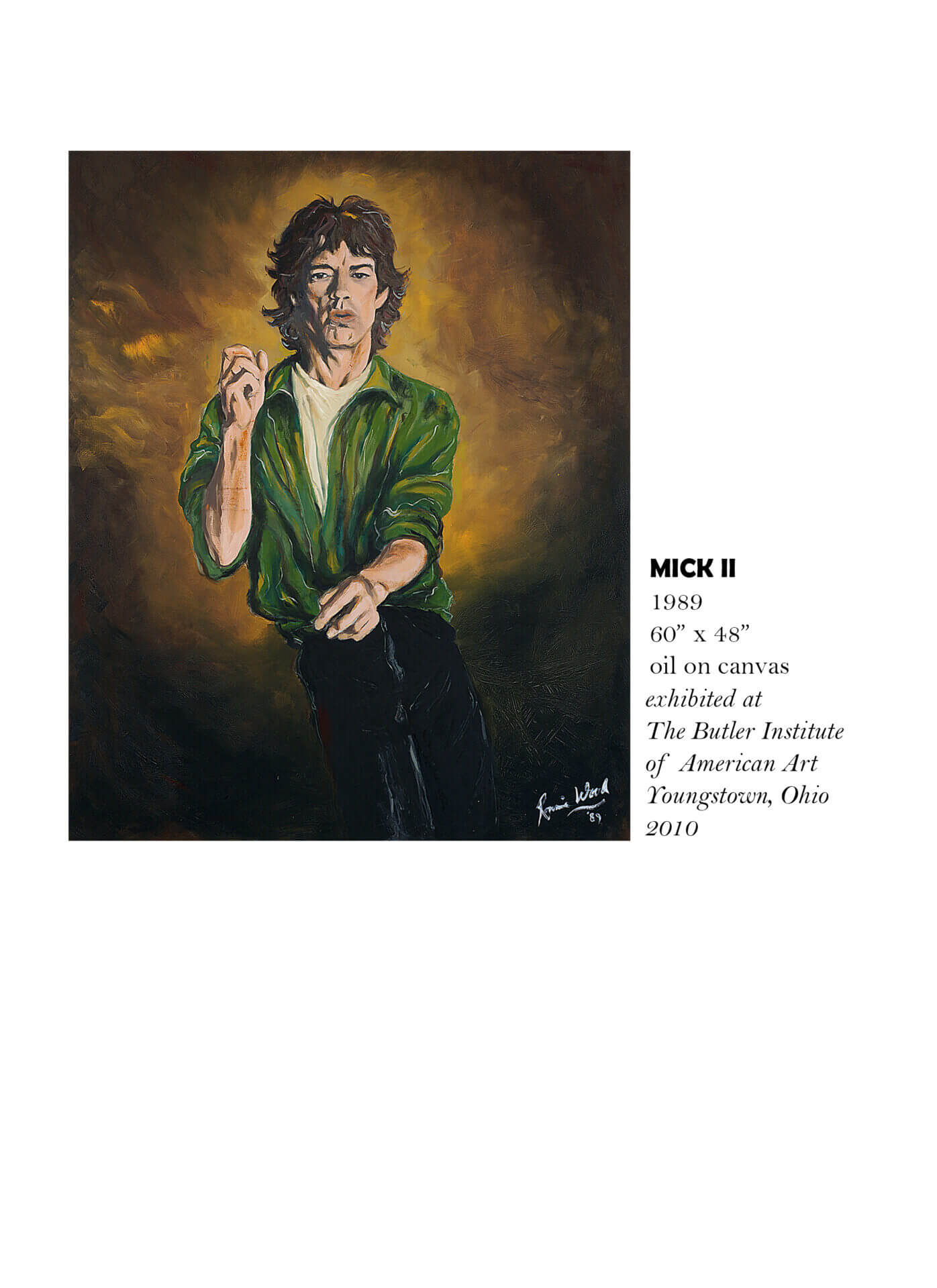 Painting of a man in green shirt.